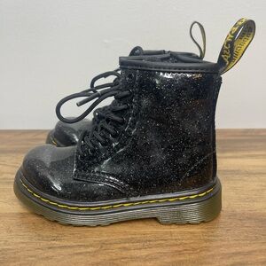 Dr Martens Toddler 1460 Glitter Lace Up Black Boots Side Zip 8